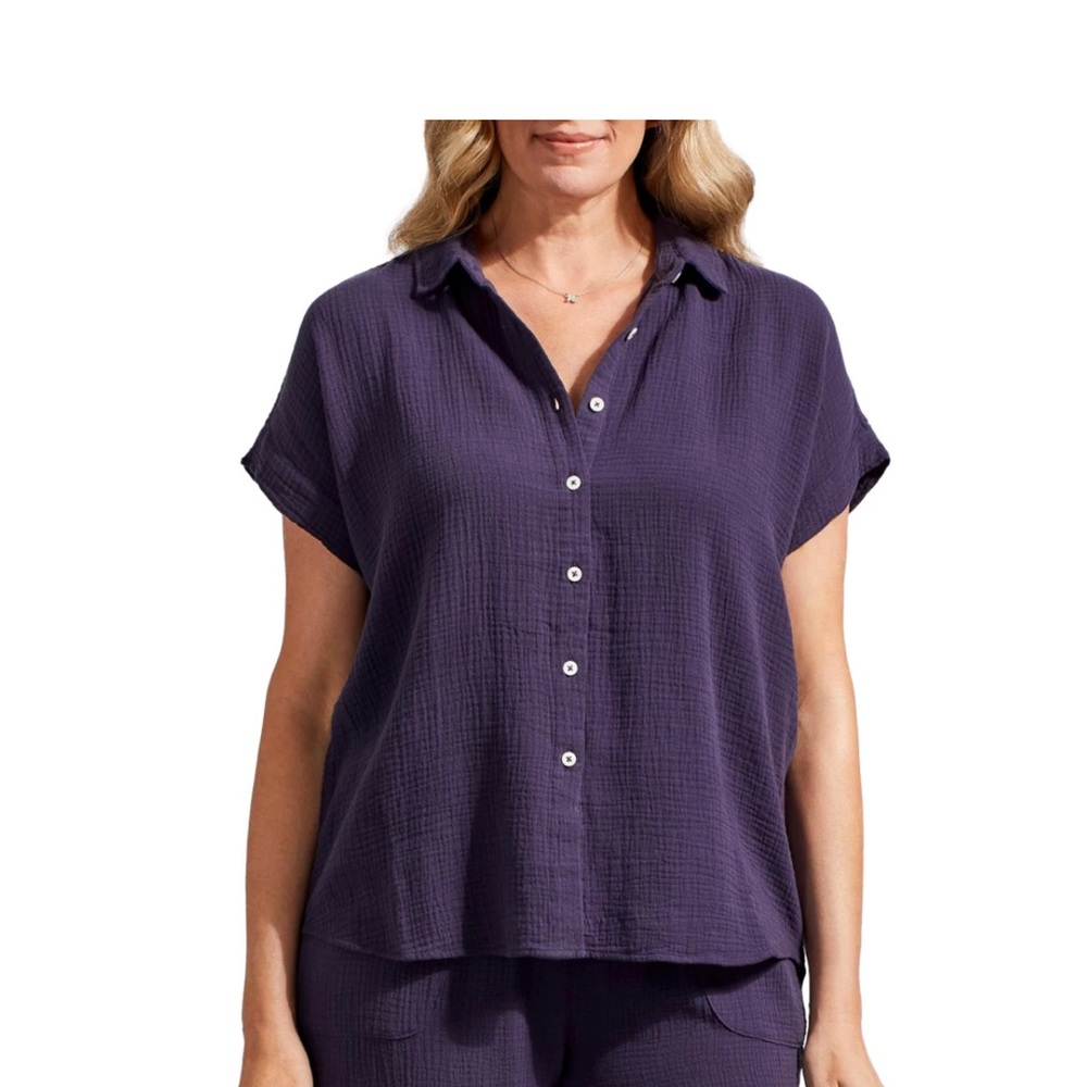 Tribal Drop Shoulder High Low Button Up Shirt, Large